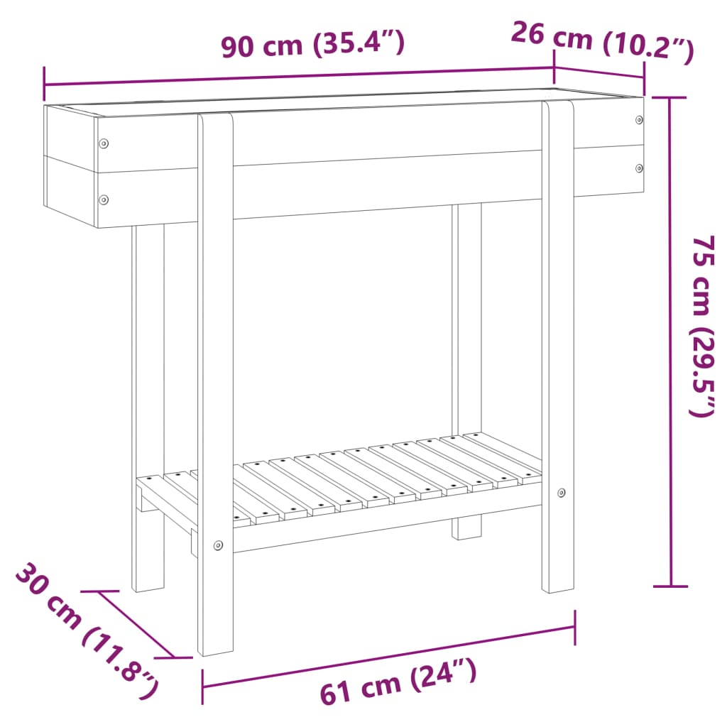 Lit surélevé de jardin 90x30x75 cm bois massif acacia