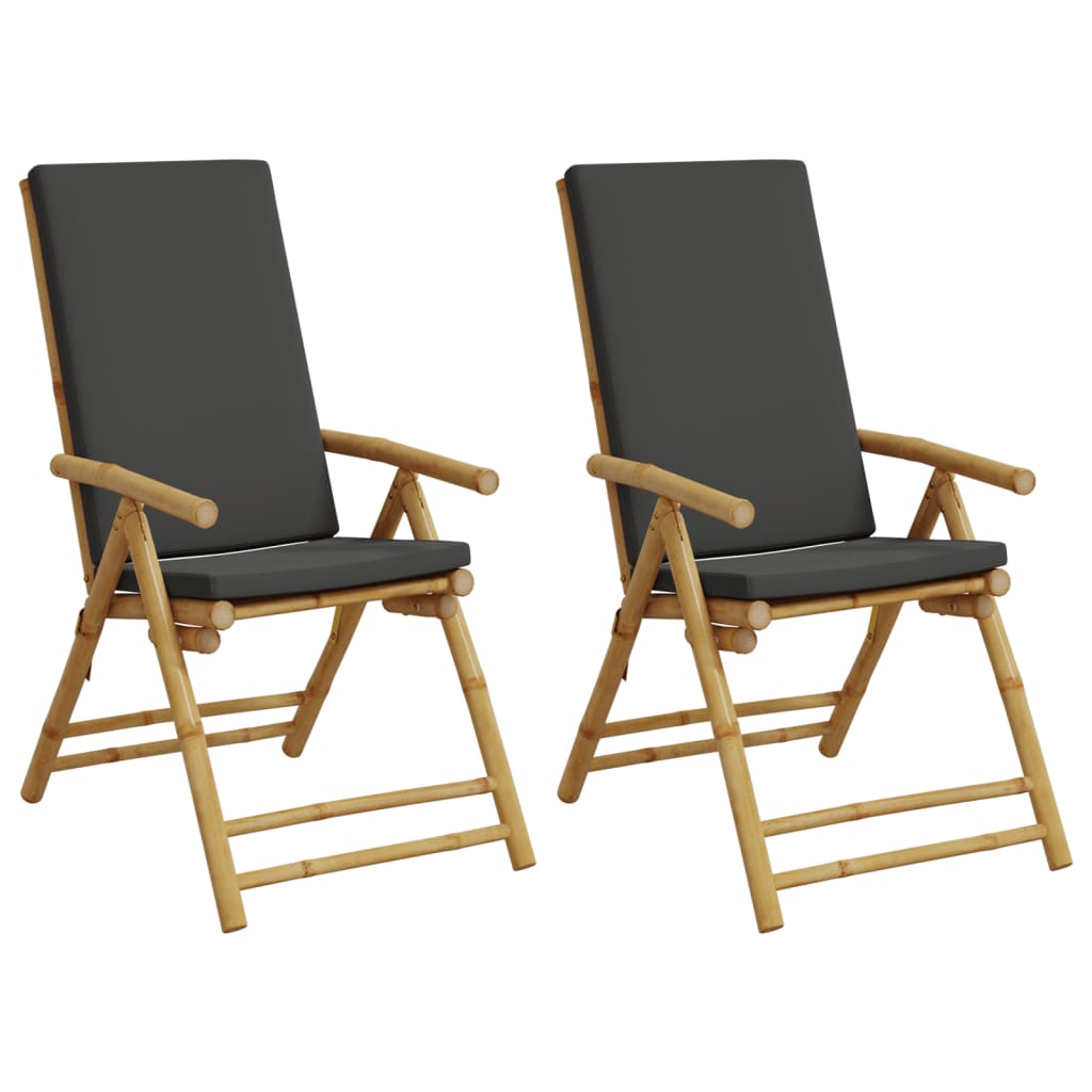 Folding garden reclining chairs set of 2 bamboo cushions