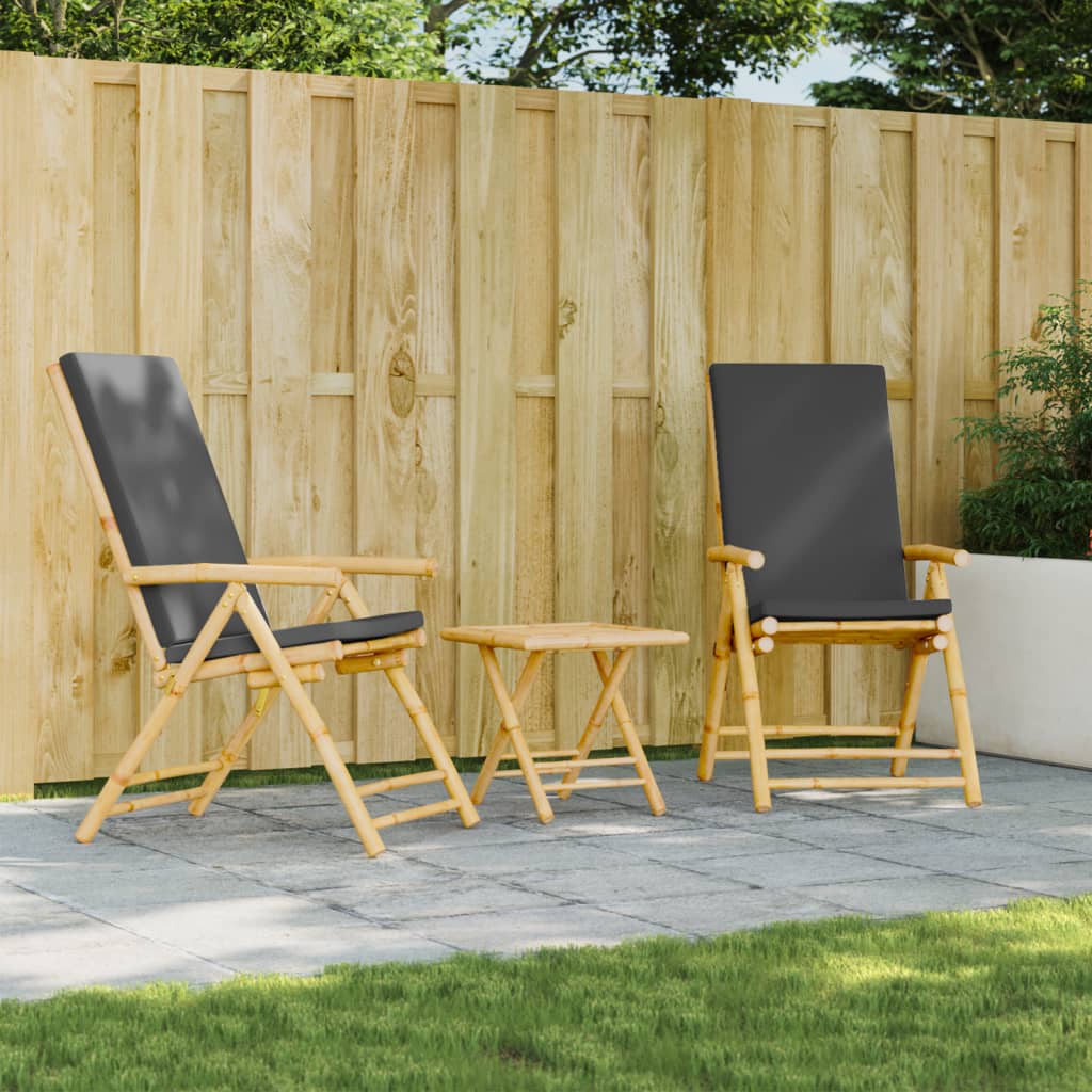 Folding garden reclining chairs set of 2 bamboo cushions