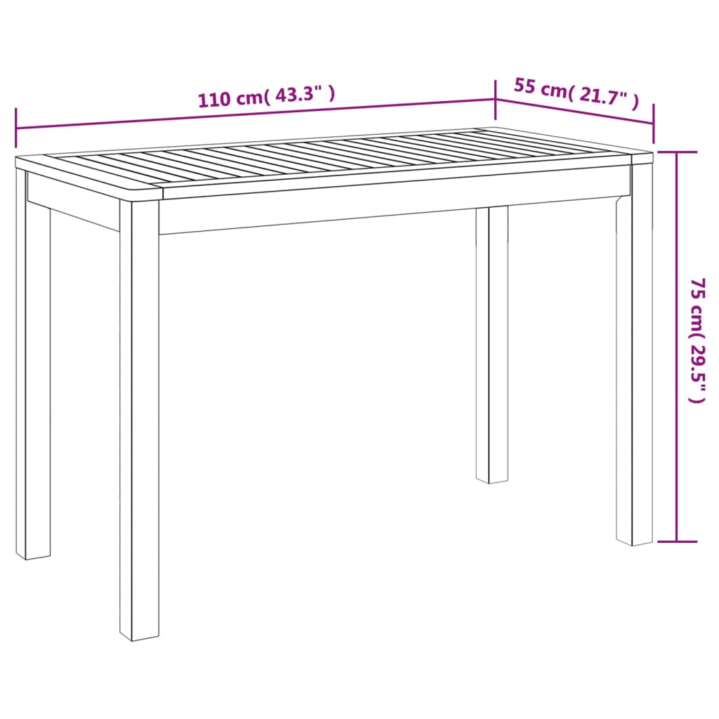 Table à manger de jardin 110x55x75 cm bois massif d'acacia