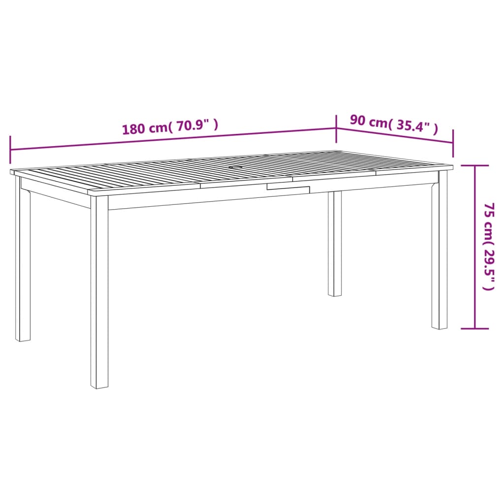 Table à manger de jardin 180x90x75 cm bois massif d'acacia