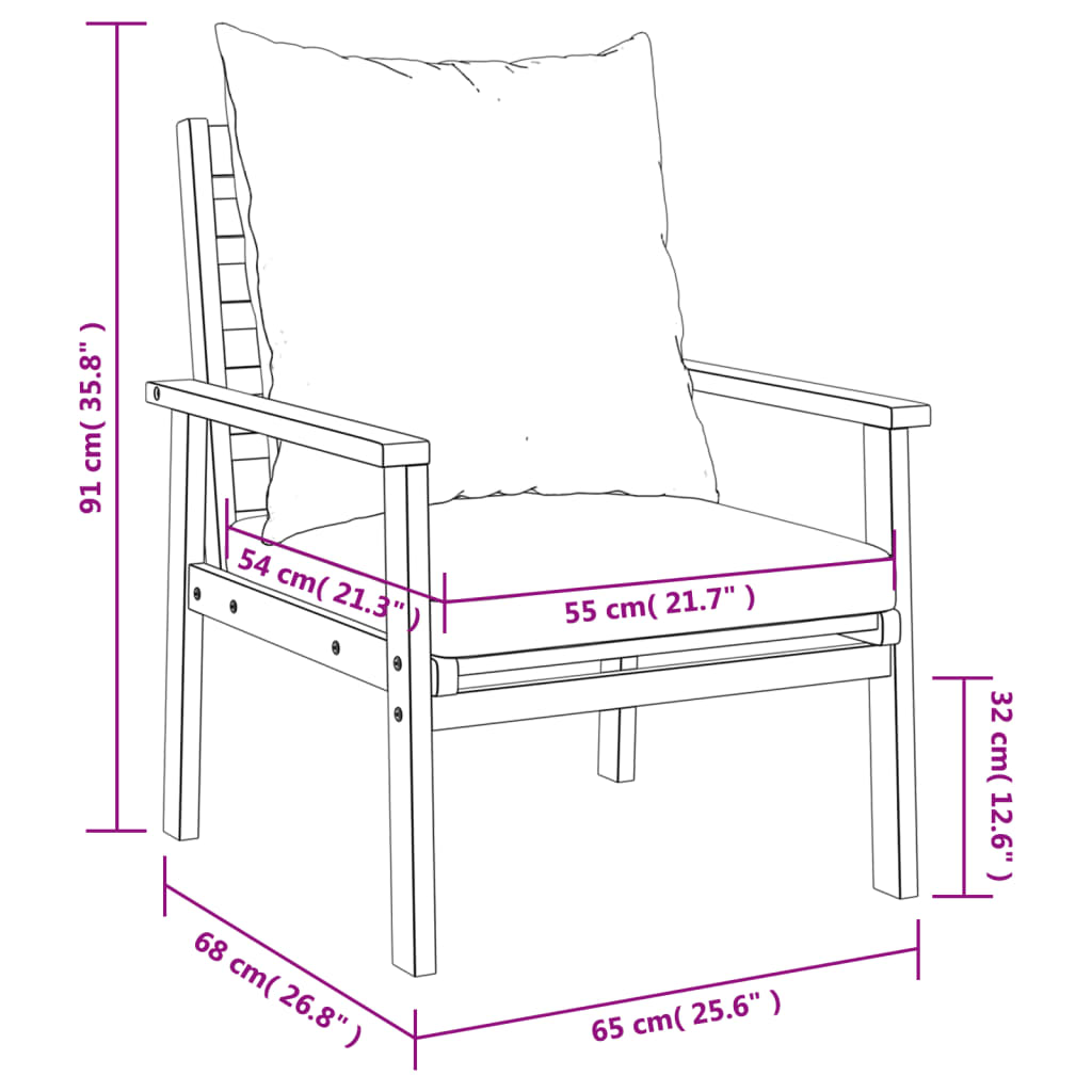 Fauteuil de jardin lot de 2 avec coussin bois massif d'acacia