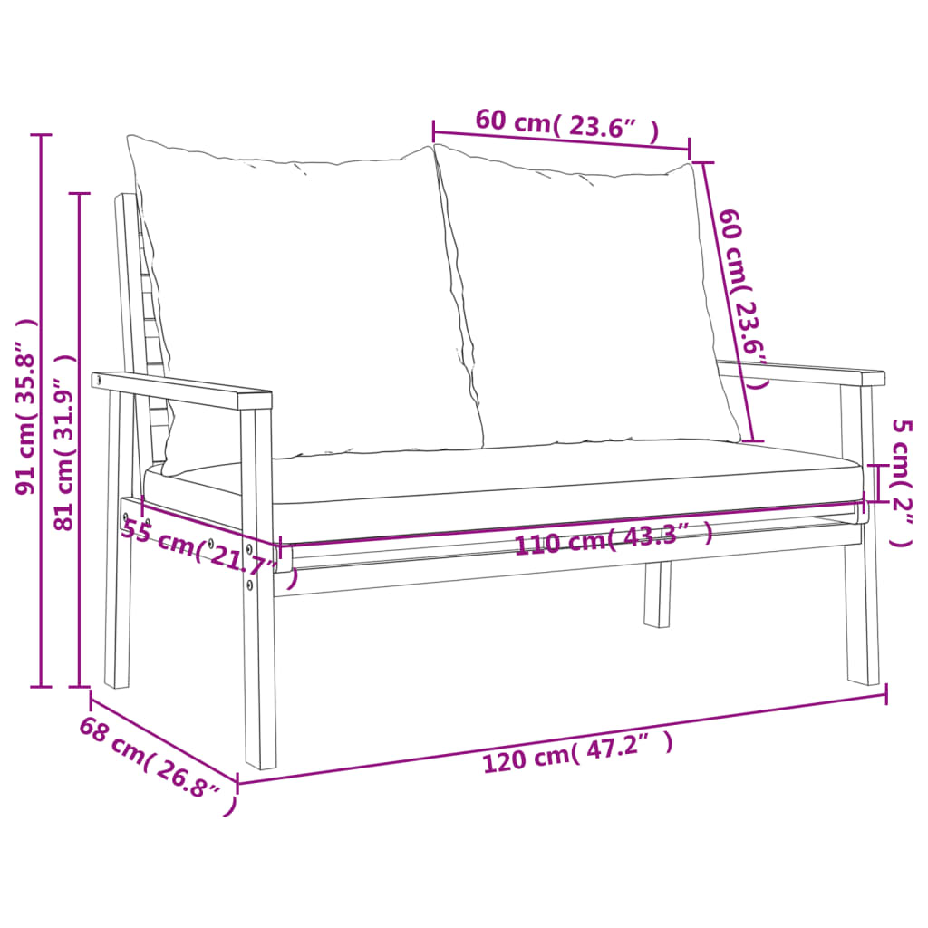 Ensemble de jardin avec coussin bois massif acacia