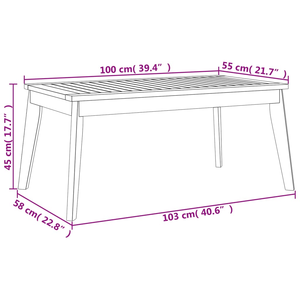 Table à manger de jardin 100x55x45 cm bois massif d'acacia