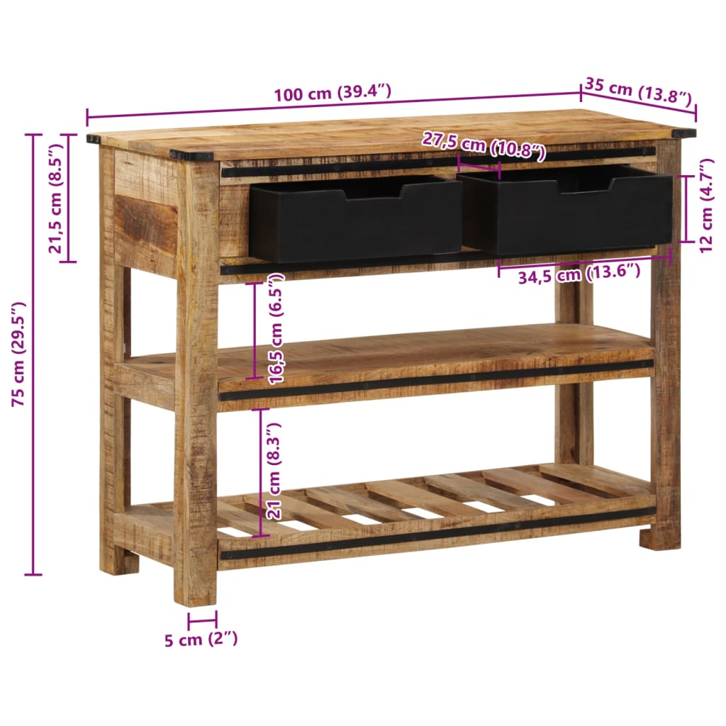 Konsolentisch 100x35x75 cm aus massivem Mangoholz