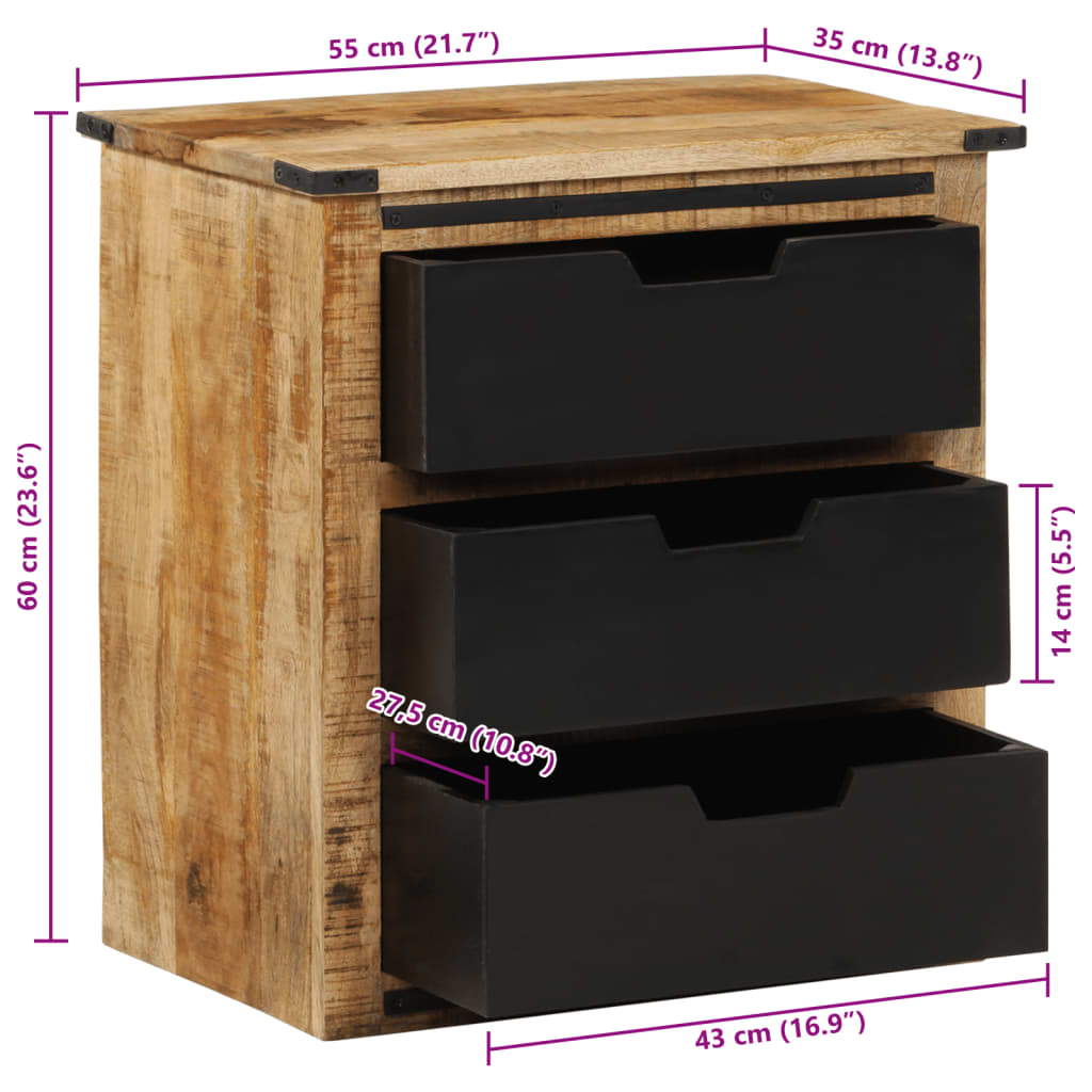 Buffet avec 3 tiroirs 55x35x60 cm bois massif de manguier