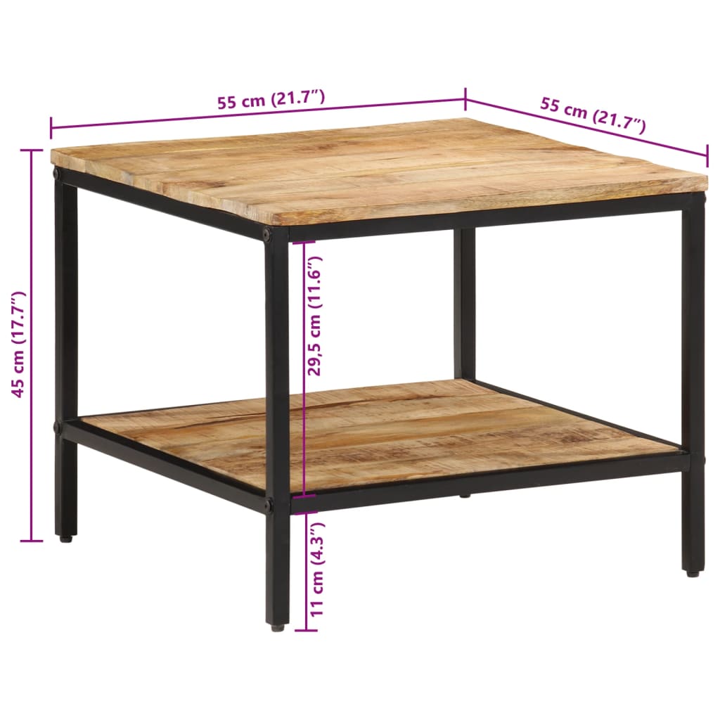 Couchtisch 55x55x45 cm rohes massives Mangoholz