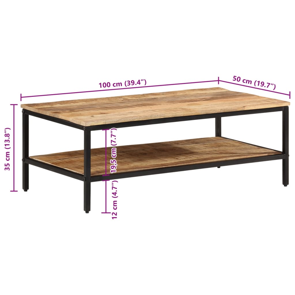 Table basse 100x50x35 cm bois de manguier massif brut