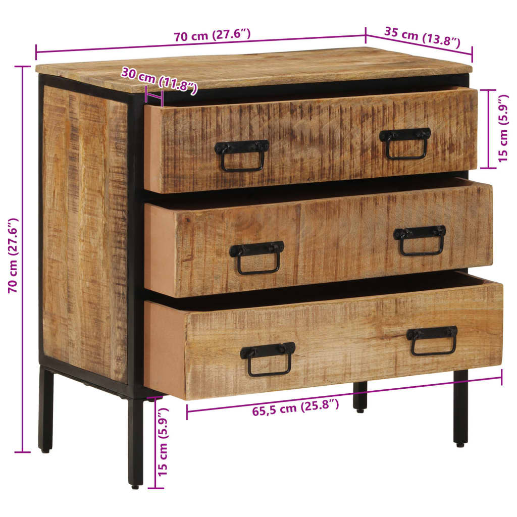 Buffet 70x35x70 cm bois de manguier brut massif