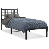 Cadre de lit métal sans matelas avec tête de lit noir 75x190 cm