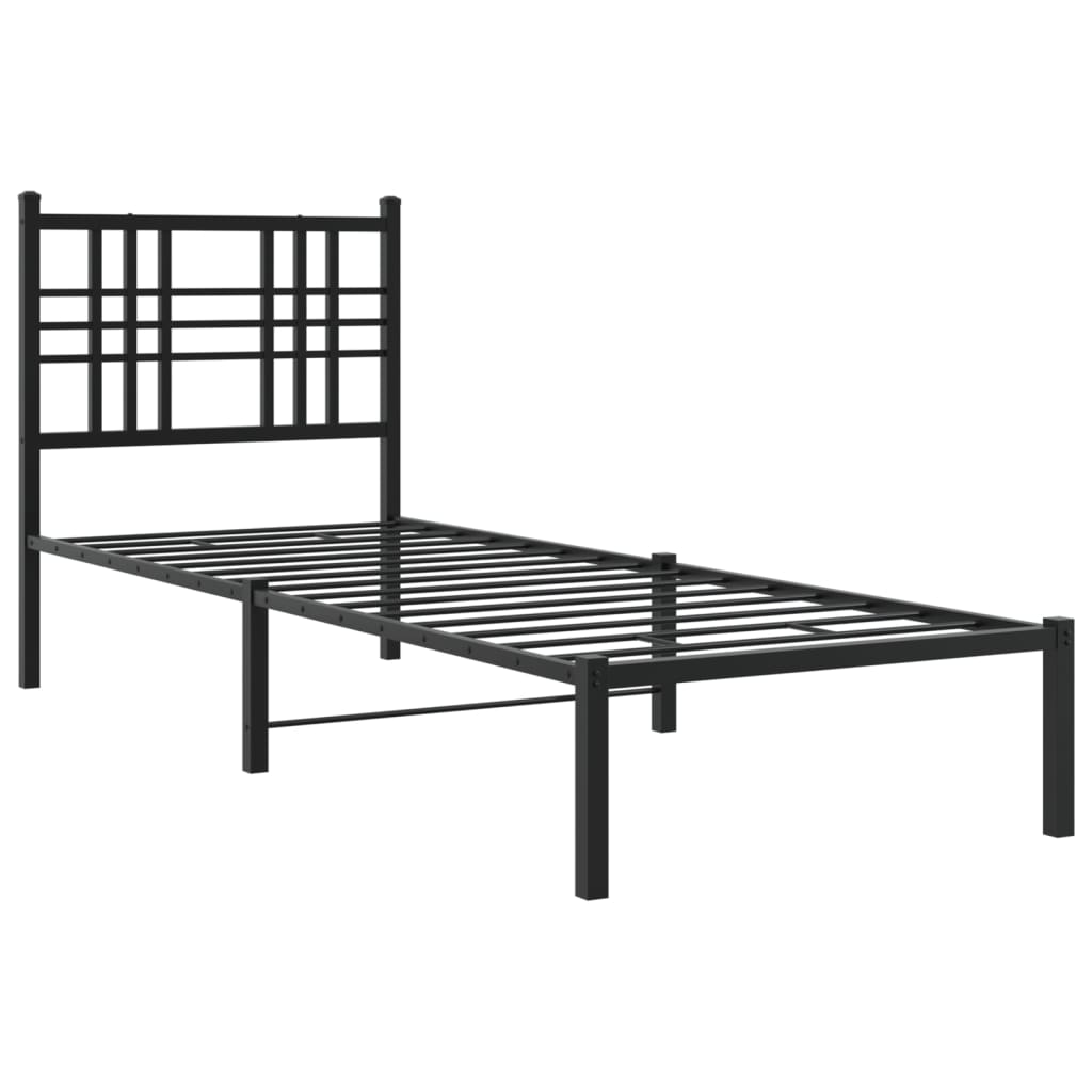 Cadre de lit métal sans matelas avec tête de lit noir 75x190 cm