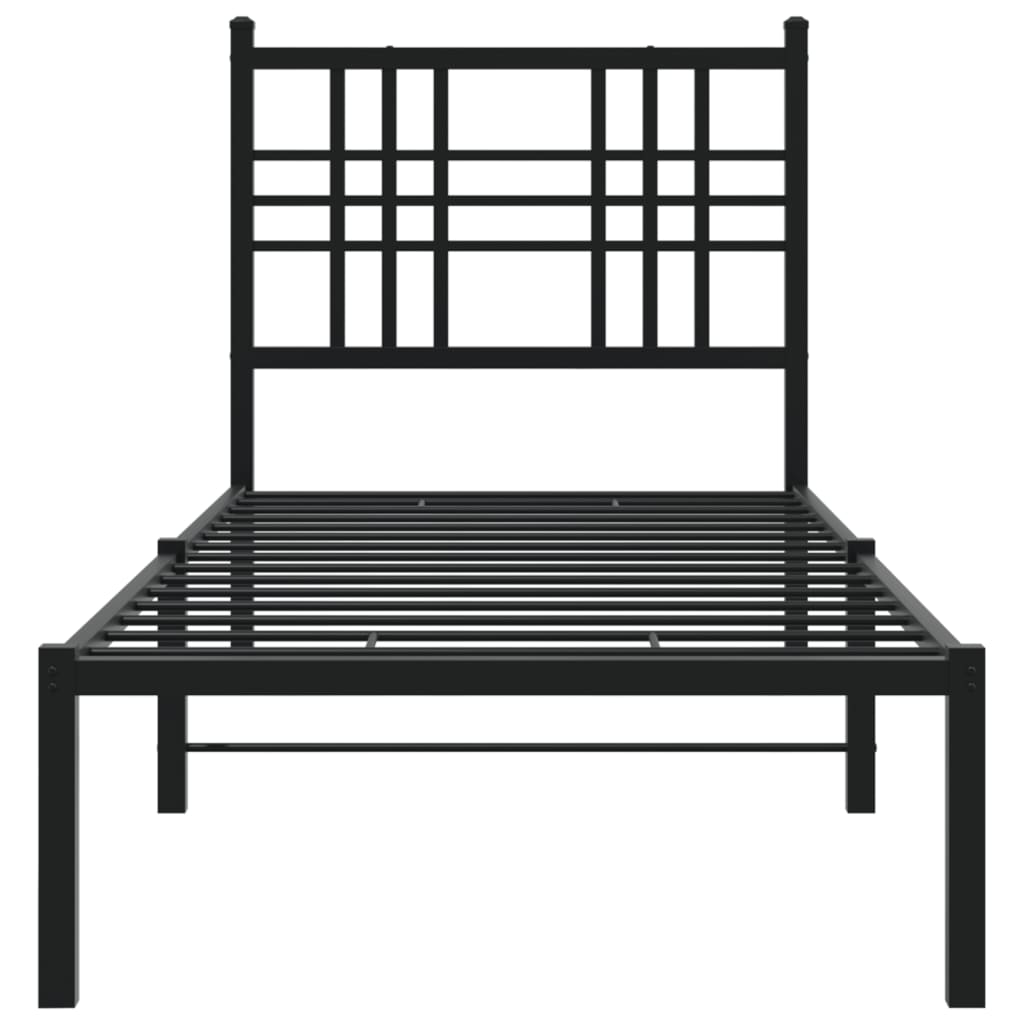 Cadre de lit métal sans matelas avec tête de lit noir 75x190 cm