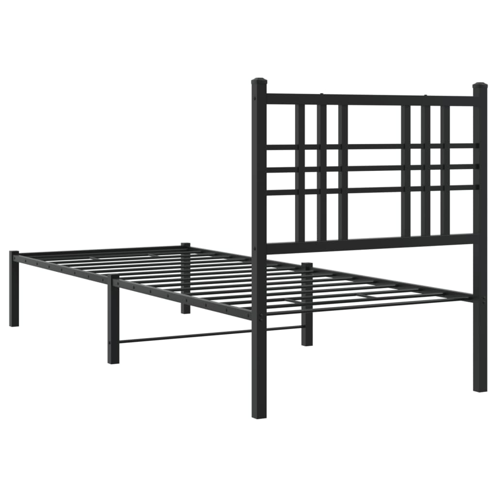 Cadre de lit métal sans matelas avec tête de lit noir 75x190 cm