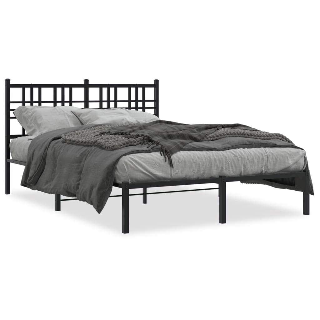 Cadre de lit métal sans matelas avec tête de lit noir 135x190cm