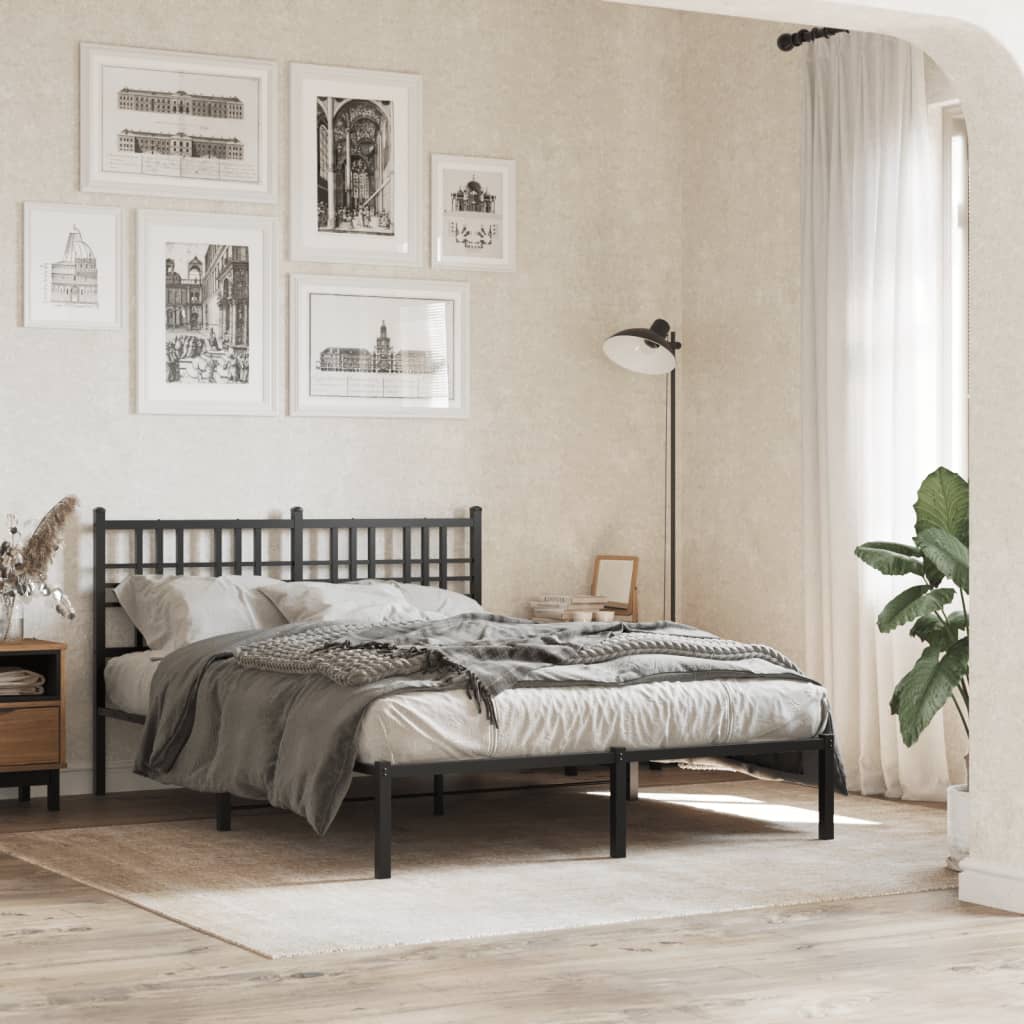 Cadre de lit métal sans matelas avec tête de lit noir 135x190cm