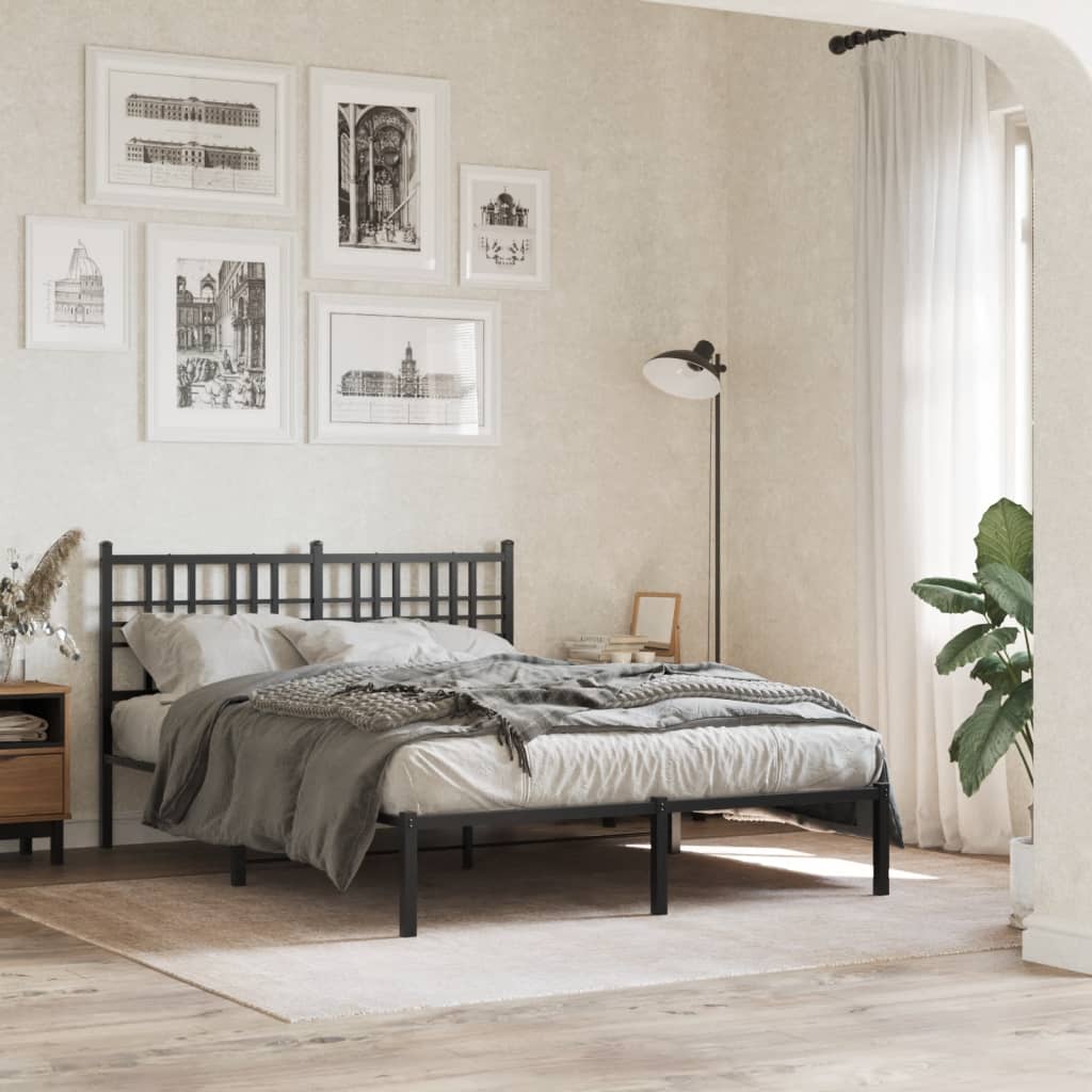 Cadre de lit métal sans matelas avec tête de lit noir 140x190cm