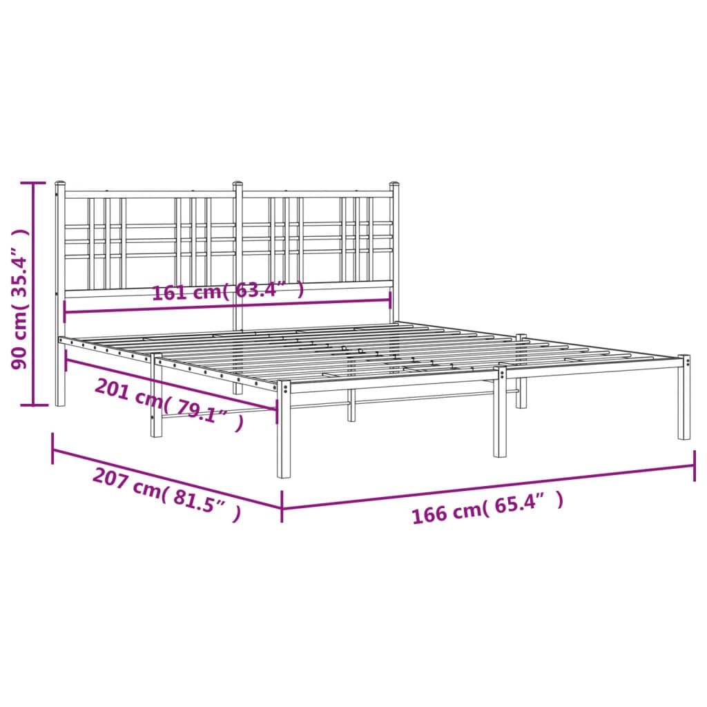 Cadre de lit métal sans matelas et tête de lit noir 160x200 cm