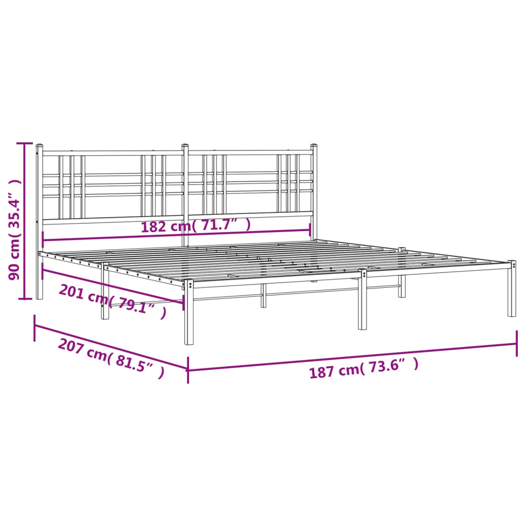 Cadre de lit métal sans matelas et tête de lit noir 180x200 cm