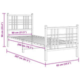 Cadre de lit métal sans matelas avec pied de lit noir 80x200 cm