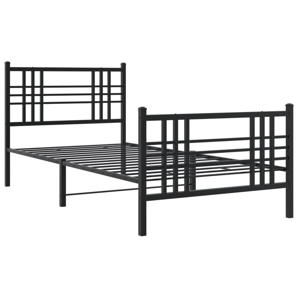 Cadre de lit métal sans matelas avec pied de lit noir 90x190 cm