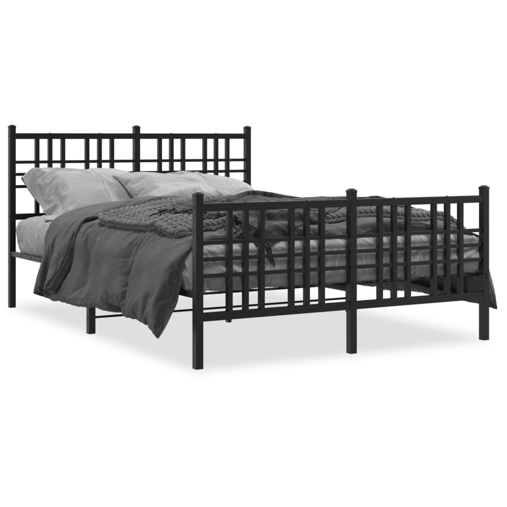 Cadre de lit métal sans matelas avec pied de lit noir 137x190cm