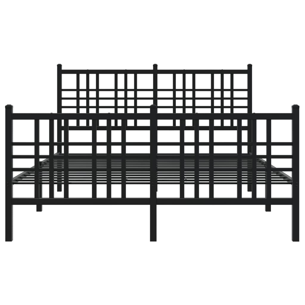 Cadre de lit métal sans matelas avec pied de lit noir 137x190cm