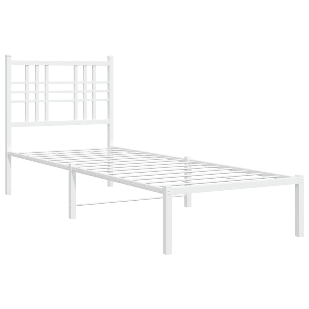 Cadre de lit métal sans matelas avec tête de lit blanc 75x190cm