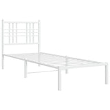 Cadre de lit métal sans matelas avec tête de lit blanc 75x190cm