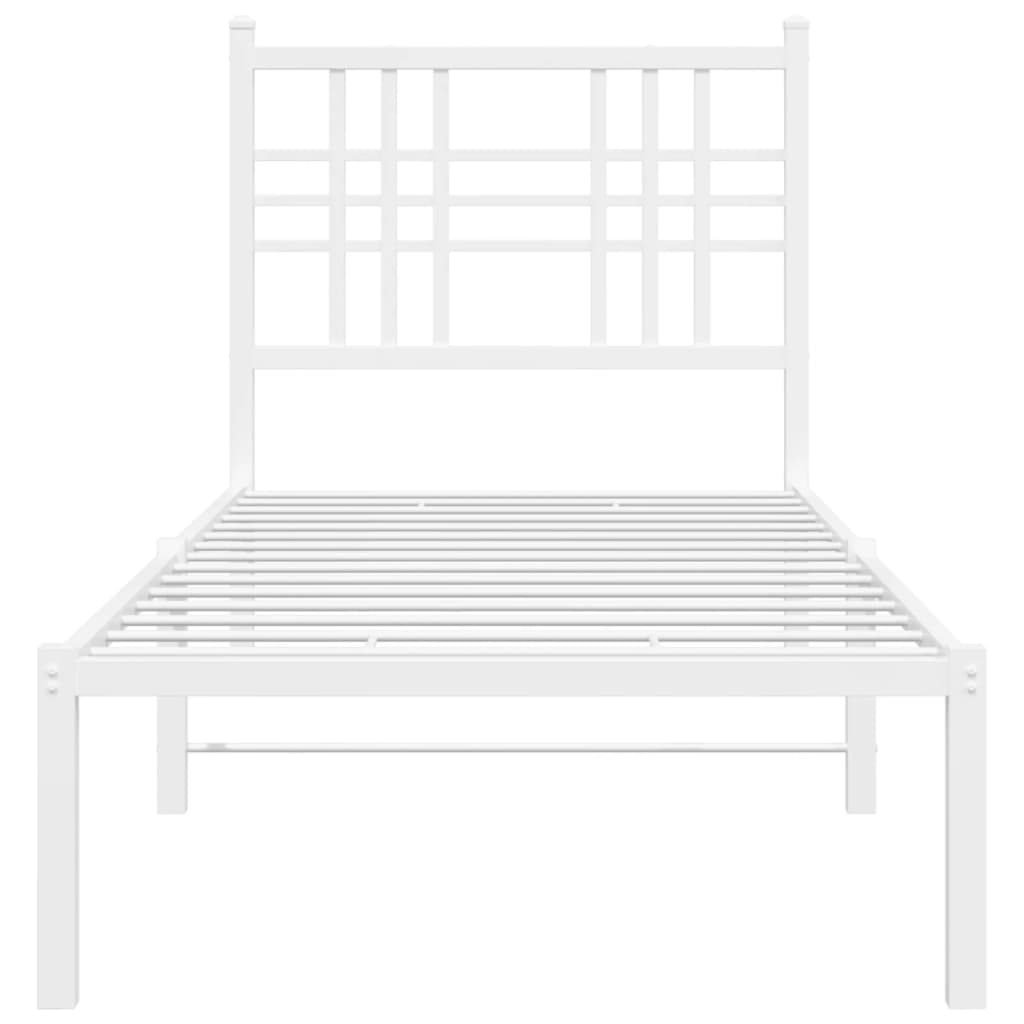 Cadre de lit métal sans matelas avec tête de lit blanc 75x190cm