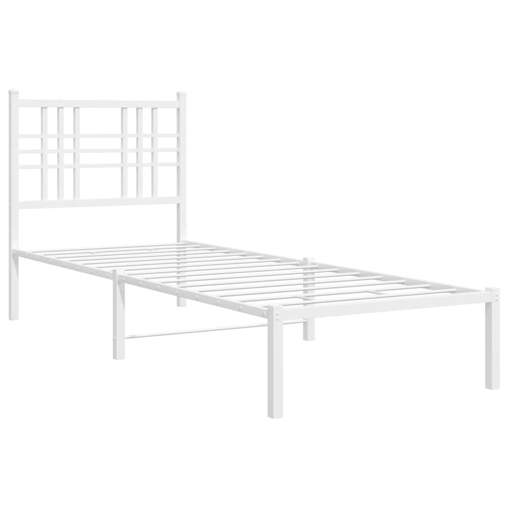 Cadre de lit métal sans matelas avec tête de lit blanc 80x200cm