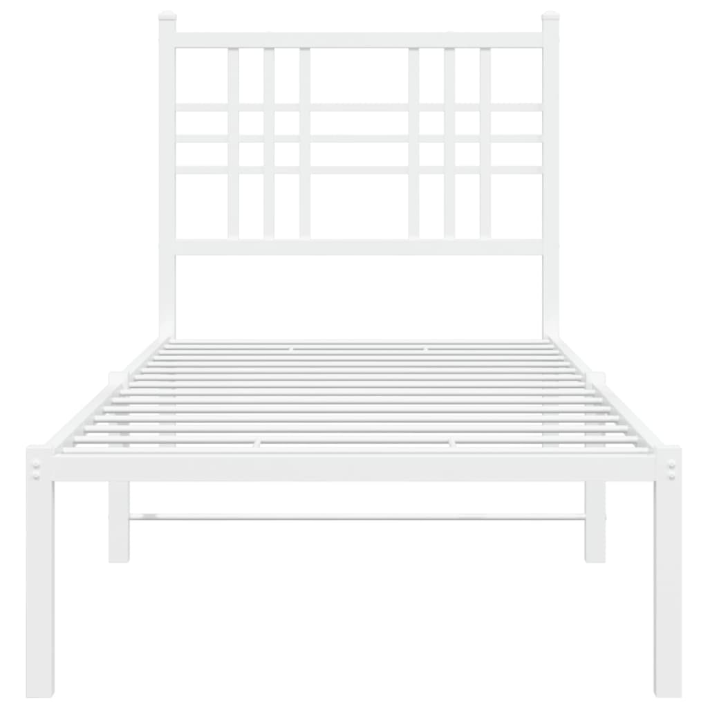 Cadre de lit métal sans matelas avec tête de lit blanc 80x200cm