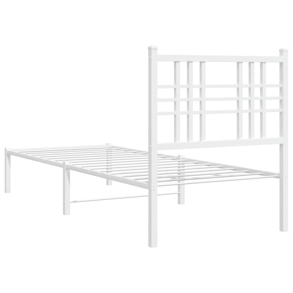 Cadre de lit métal sans matelas avec tête de lit blanc 80x200cm