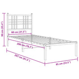 Cadre de lit métal sans matelas avec tête de lit blanc 80x200cm