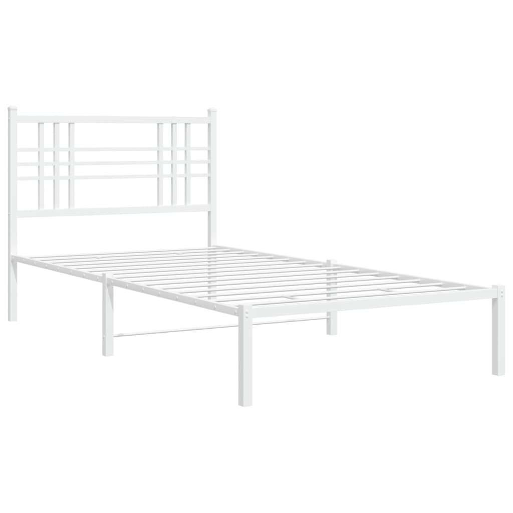 Cadre de lit métal sans matelas et tête de lit blanc 100x190 cm