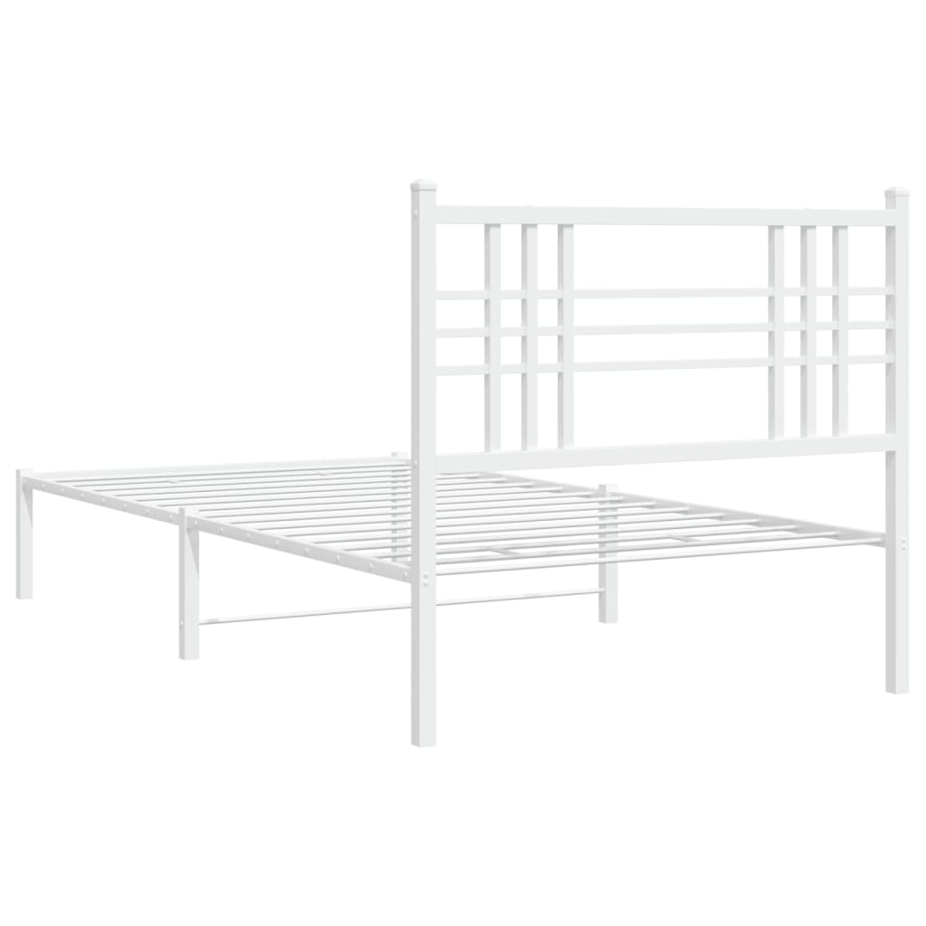 Cadre de lit métal sans matelas et tête de lit blanc 100x190 cm