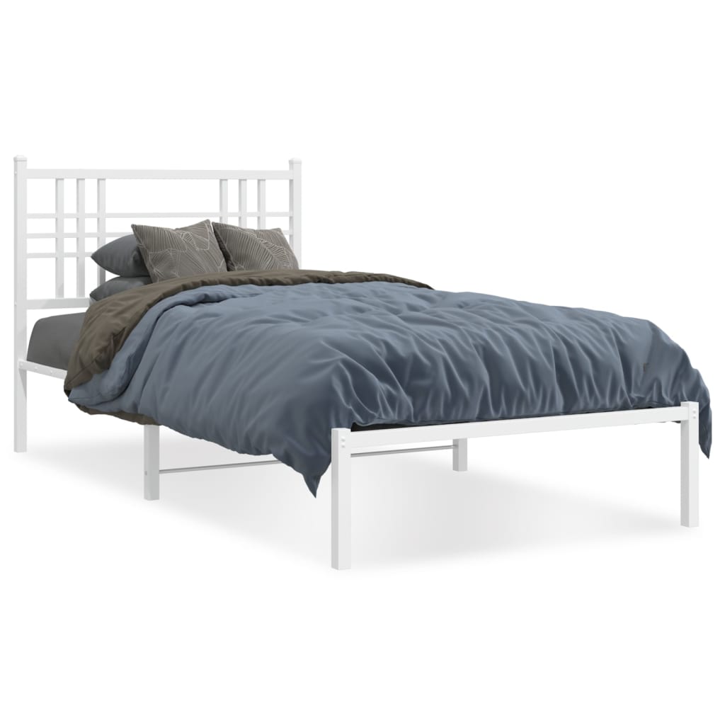 Metal bed frame without mattress and white headboard 100x200 cm