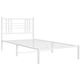 Metal bed frame without mattress and white headboard 100x200 cm