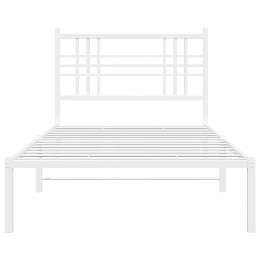 Metal bed frame without mattress and white headboard 100x200 cm