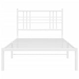 Metal bed frame without mattress and white headboard 100x200 cm