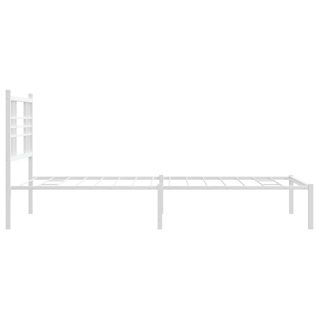 Metal bed frame without mattress and white headboard 100x200 cm