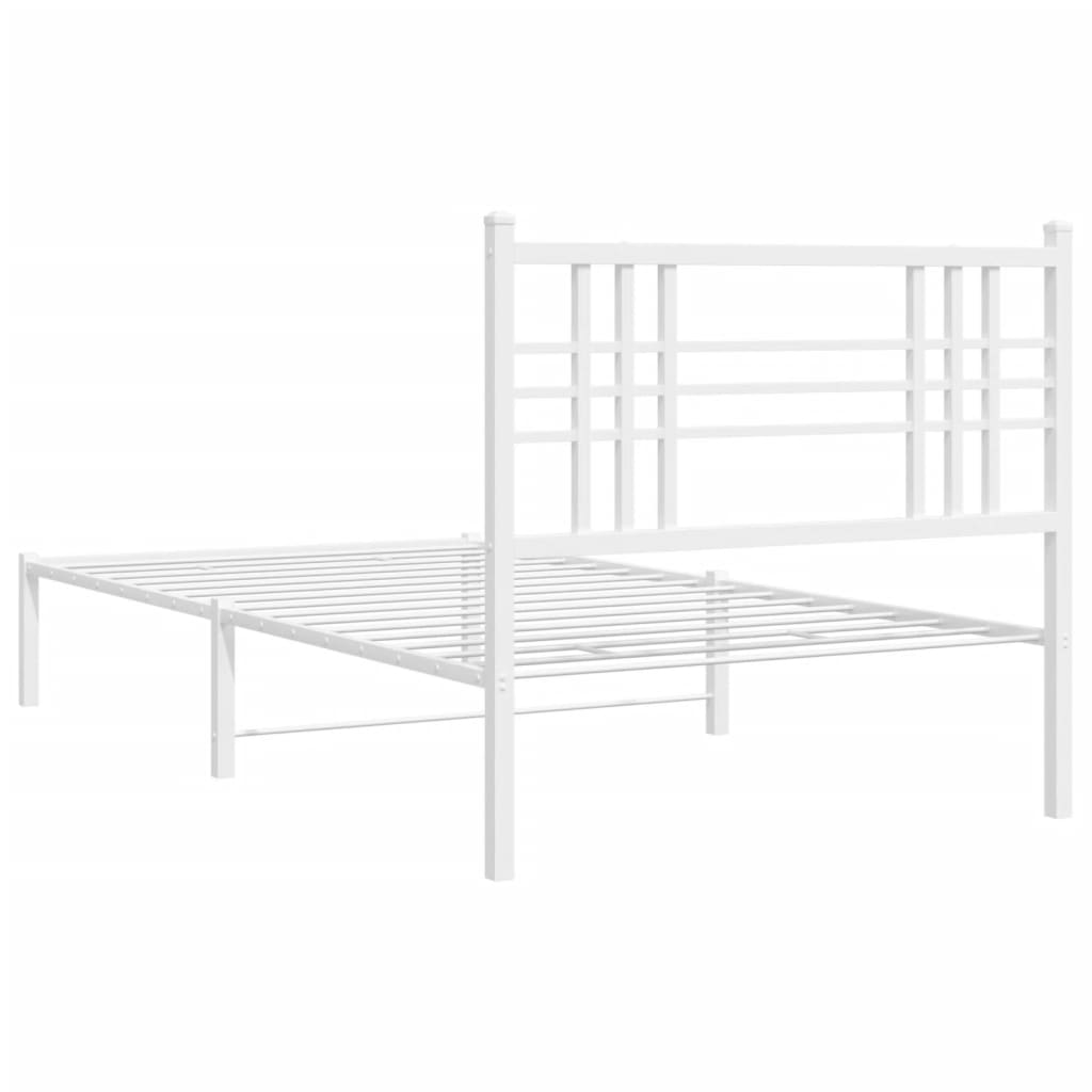 Metal bed frame without mattress and white headboard 100x200 cm