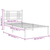 Metal bed frame without mattress and white headboard 100x200 cm