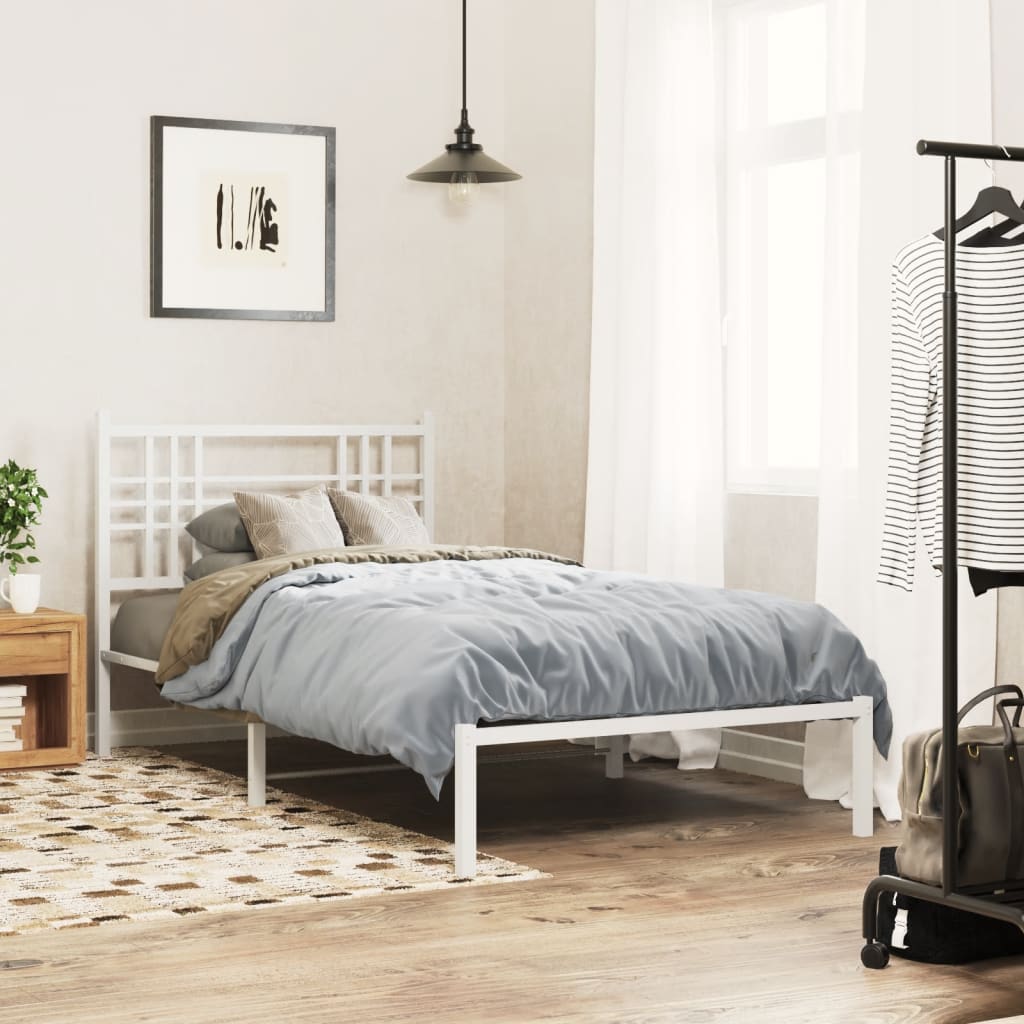 Metal bed frame without mattress and white headboard 100x200 cm