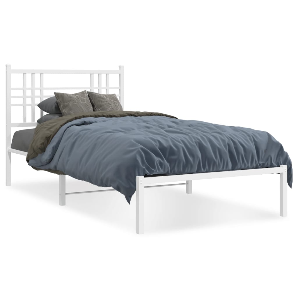 Cadre de lit métal sans matelas et tête de lit blanc 107x203 cm