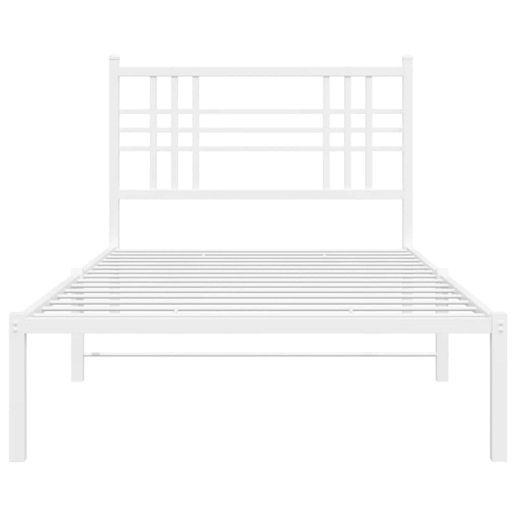 Cadre de lit métal sans matelas et tête de lit blanc 107x203 cm