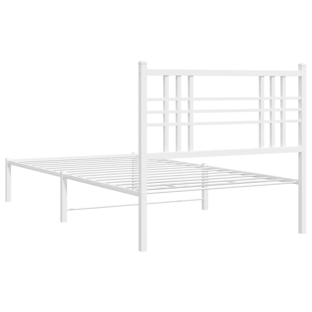 Cadre de lit métal sans matelas et tête de lit blanc 107x203 cm