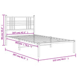 Cadre de lit métal sans matelas et tête de lit blanc 107x203 cm