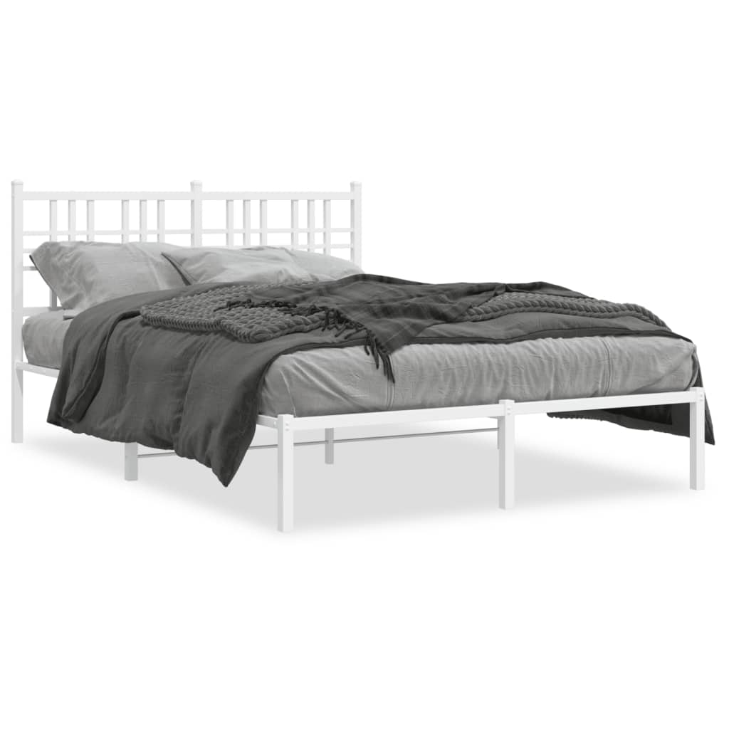 Metal bed frame without mattress and white headboard 135x190 cm