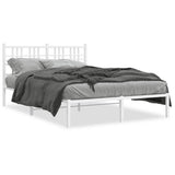 Cadre de lit métal sans matelas et tête de lit blanc 135x190 cm