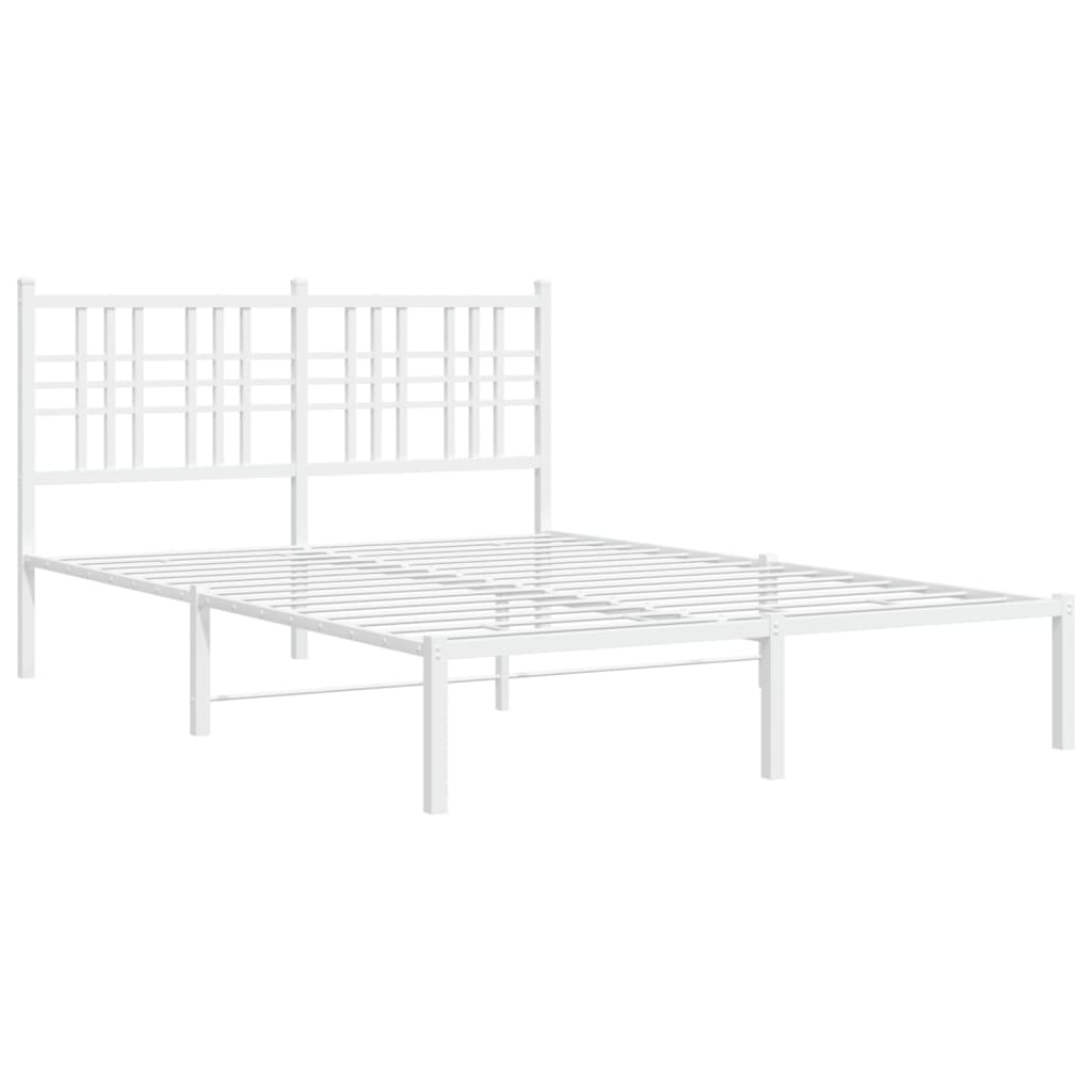 Cadre de lit métal sans matelas et tête de lit blanc 135x190 cm